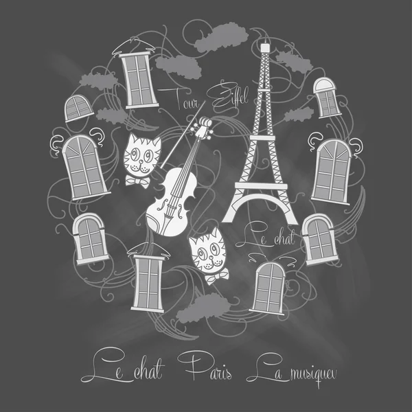 Sfondo con Tour Eiffel su lavagna — Vettoriale Stock