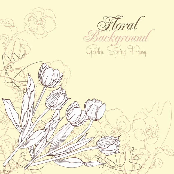 Fundo floral com pálidas e tulipas — Vetor de Stock