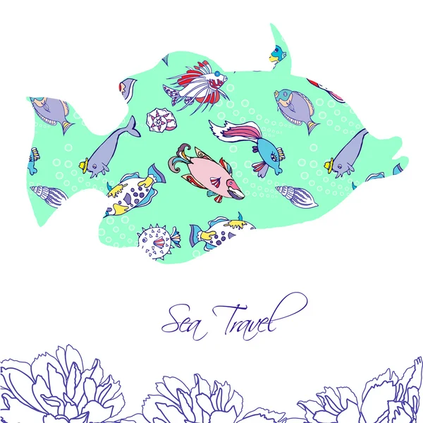海面背景与蓝色的鱼 — 图库矢量图片