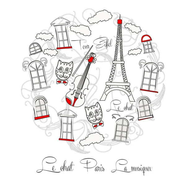 Sfondo bianco con musica e Tour Eiffel — Vettoriale Stock