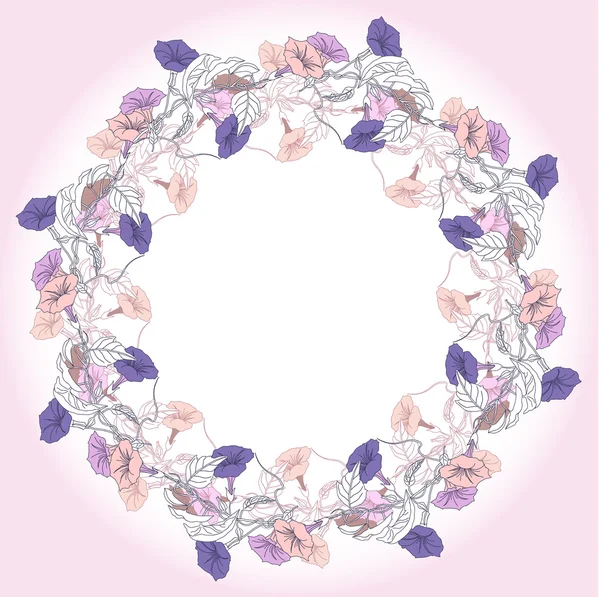 Wreath with violet and pink bindweed — Stock Vector