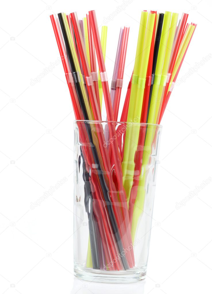 Glass with colorful straws