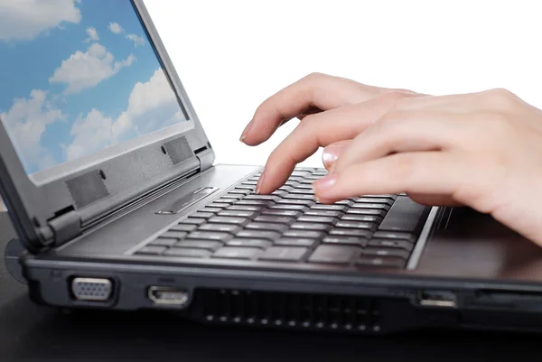 Female hands working on laptop — Stock Photo, Image