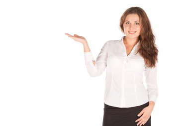 Beyaz zemin üzerinde büyüleyici iş kadını