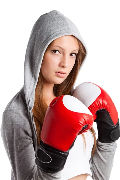 Mujer en ropa deportiva aislada en blanco — Foto de Stock