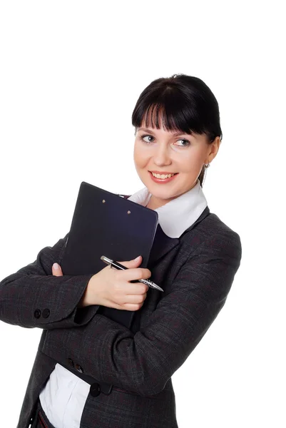 Charming young woman in a dark business suit — Stock Photo, Image