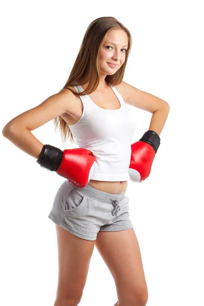 Woman in sports clothes isolated on white — Stock Photo, Image