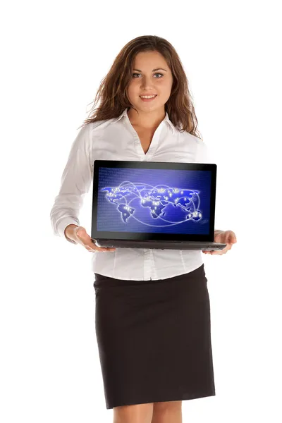 Charming young businesswoman with laptop — Stock Photo, Image