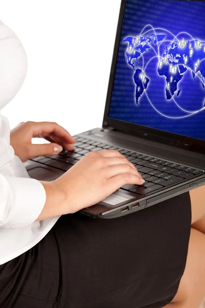 Charming young businesswoman with laptop — Stock Photo, Image