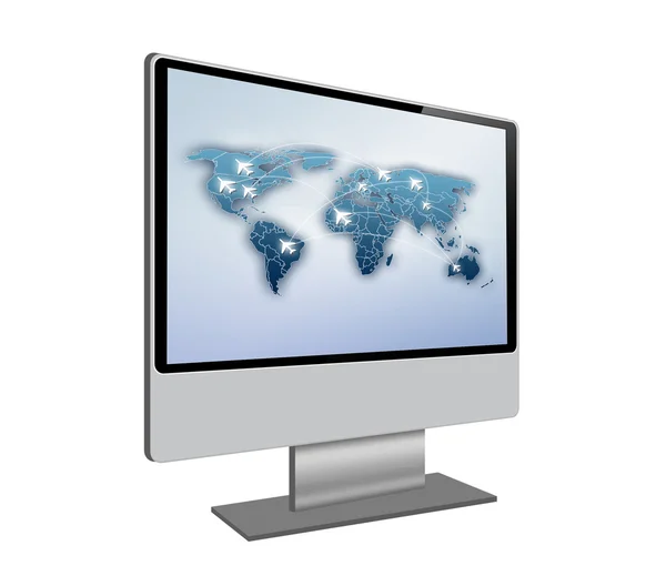 Computer monitor with world map on screen — Stock Photo, Image