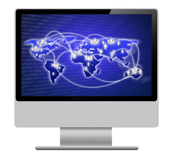 Computer monitor with world map on screen — Stock Photo, Image