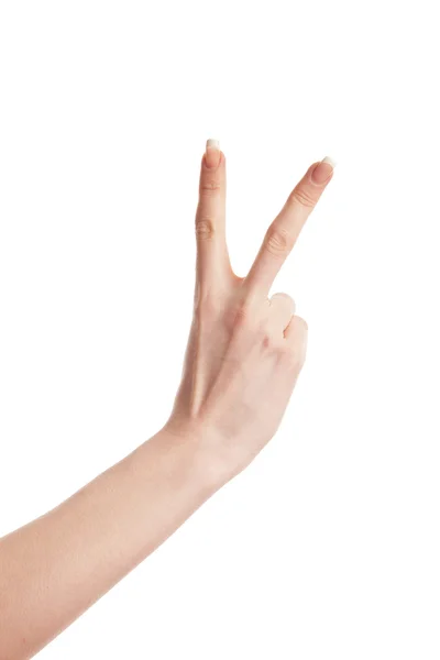 Woman hands, sign victory — Stock Photo, Image