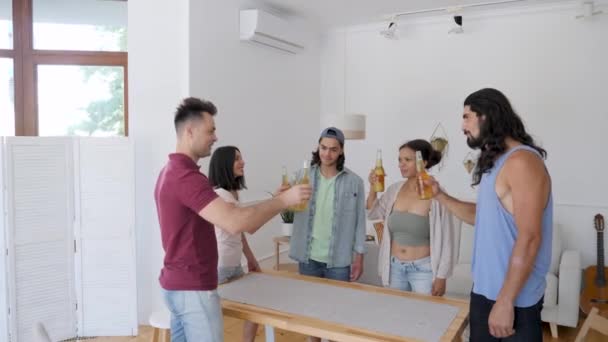 Friends Made Boys Girls Different Ethnic Backgrounds Clink Beer Bottles — Video