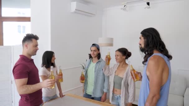 Friends Made Boys Girls Different Ethnic Backgrounds Clink Beer Bottles — Video