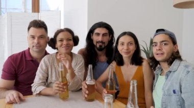 5 Different friends making selfies at home