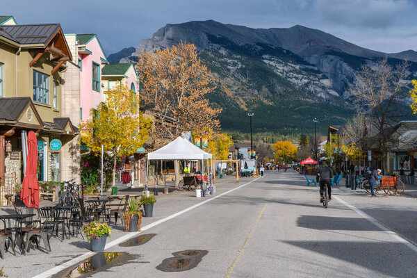 Canmore, Alberta, Canada - 28 September 2021: The town of Canmore in the Canadian Rockies