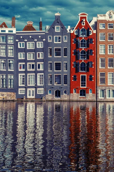 Old Historical Houses Canal Damrak Amsterdam — Stock Photo, Image