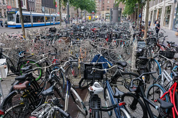 Amsterdam Netherlands June 2022 Hundreds Bikes Bike Racks — Zdjęcie stockowe