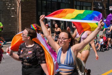 Montreal, CA - 7 August 2022: Many people take part in spontaneous gay pride march after official pride parade was cancelled