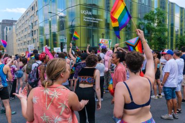Montreal, CA - 7 August 2022: Many people take part in spontaneous gay pride march after official pride parade was cancelled