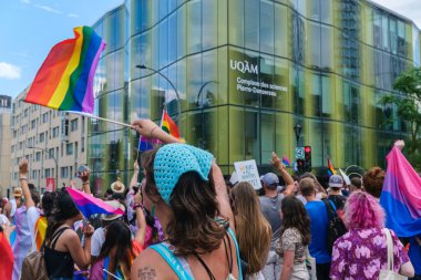 Montreal, CA - 7 August 2022: Many people take part in spontaneous gay pride march after official pride parade was cancelled