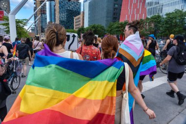 Montreal, CA - 7 August 2022: Many people take part in spontaneous gay pride march after official pride parade was cancelled