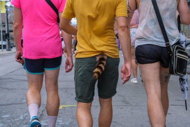 Montreal, CA - 7 August 2022: People in Gay Village after gay pride march