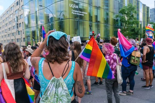 Montreal, CA - 7 August 2022: Many people take part in spontaneous gay pride march after official pride parade was cancelled
