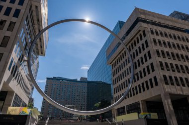 Montreal, CA - 28 August 2022: Ring art piece in Downtown Montreal