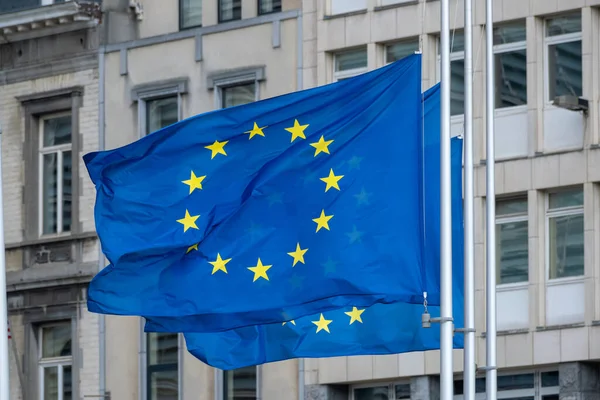 Flaggor Framför Europeiska Kommissionen Bryssel Belgien — Stockfoto