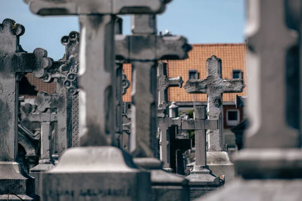 Tombstones Crosses French Cemetery — Stock Photo, Image