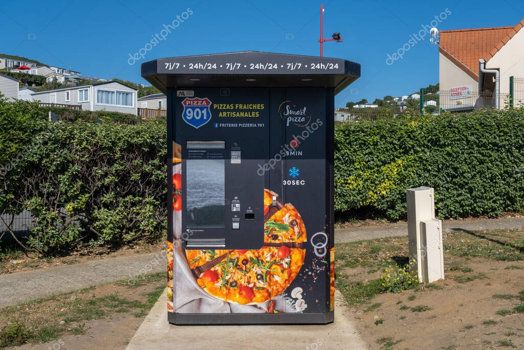 Samer, France - 20 June 2022: Smart pizza automated pizza vending machine