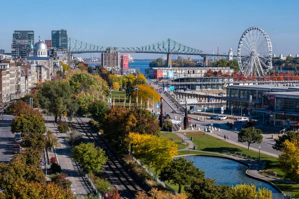 Montreal October 2022 Aerial View Old Port Montreal Ferris Wheel — Stock Photo, Image