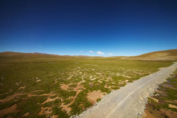 Llanuras verdes con paisaje de montaña — Foto de Stock