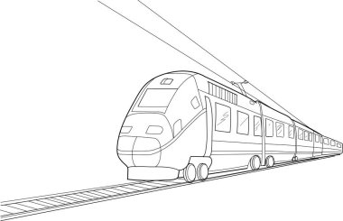 Yüksek hızlı vektör treni hareket halinde. Beyaz arka plan. Çocuk Boyama Kitabı Sayfaları. 