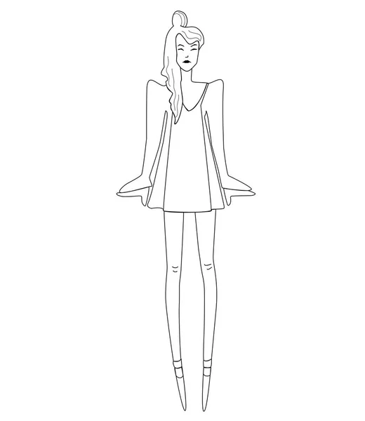 Modeskizze Illustration Schöne Junge Frau Modernen Stil Färbung Für Frauen — Stockvektor