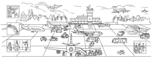 空港のテーマを着色 滑走路の飛行機だ 飛行機のテーマ ポスター — ストック写真