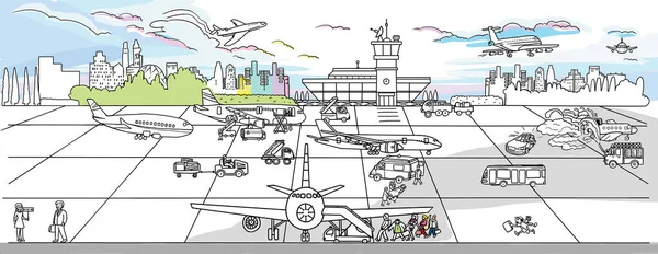 Hand Drawn Doodle Aviation Tourism Design Concept Black White Outline — Stock Photo, Image