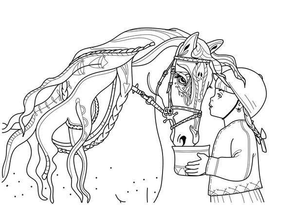 Coloring Book Horse Jockey Theme Eps10 Vector Illustration Zen Art — Stockvektor