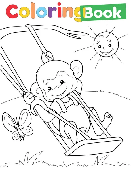 Coloring Book Monkey Theme Vector Illustration — Stock Vector