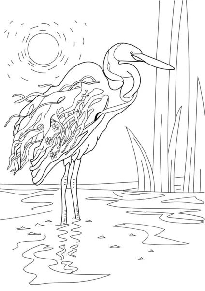 Heron Doodle Στυλ Σκίτσο Εικονογράφηση Χέρι Που Διάνυσμα Αφηρημένη Απεικόνιση — Διανυσματικό Αρχείο