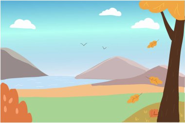 Vector Flat Design Art, Nature Landscape Background Design