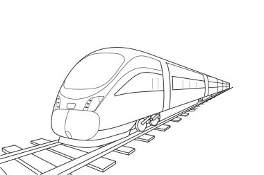  Yüksek hızlı tren vektörü hareket halinde. Beyaz arka plan. Çocuk Boyama Kitabı Sayfaları. Çizimli illüstrasyon.