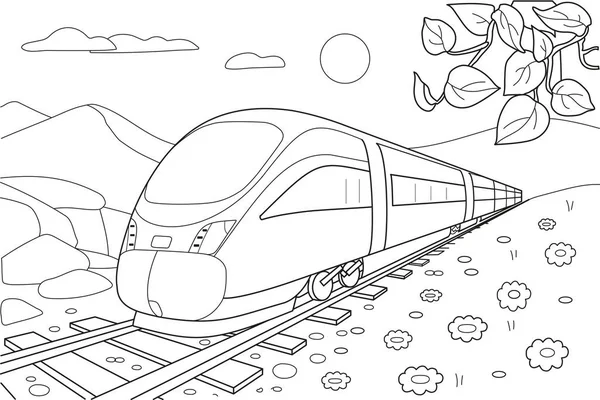 Vector High Speed Train 합니다 색칠하는 어린이들 — 스톡 벡터