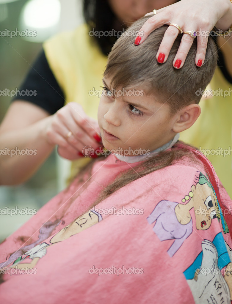 Cute Young Boy Getting Haircut Stock Photo C Waldru 24047057