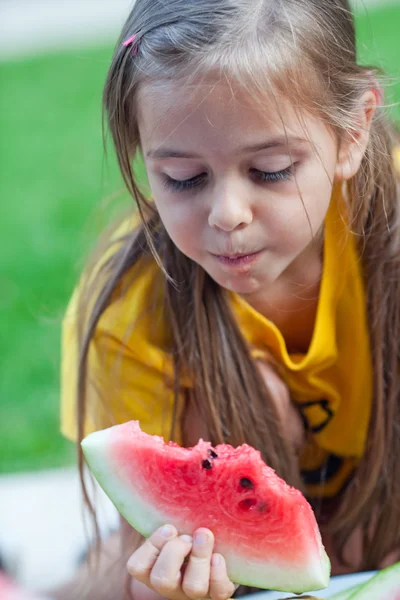 Vattenmelon flicka — Stockfoto