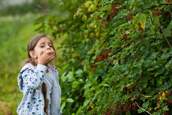 Klein meisje in de tuin — Stockfoto