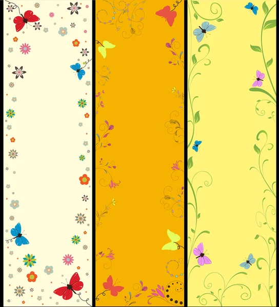 Set Summer banners with flowers and butterflies — Stock Vector