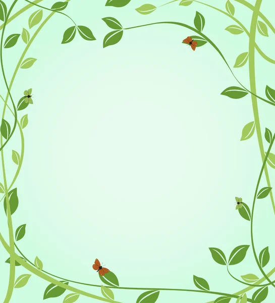 Floral green background with butterflies on leaves — Stock Vector