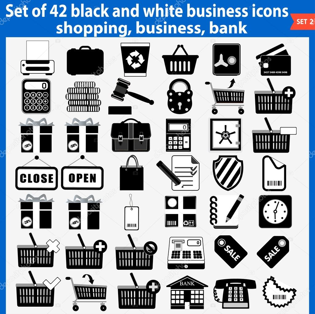 Set of beautiful black and white business icons